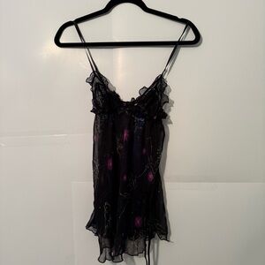 Victoria's Secret Black and Purple Sheer Lingerie baby doll camisole fairy lace